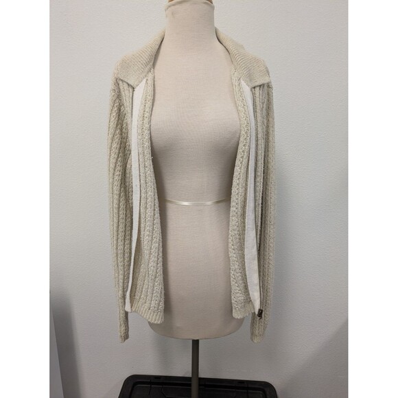 Vintage Jennifer Moore Ivory Open Knit Chunky Zip Up Sweater sz 8 Neutral Basic - Picture 6 of 10
